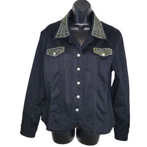 Christine Alexander rhinestone embellished jean jacket size Large